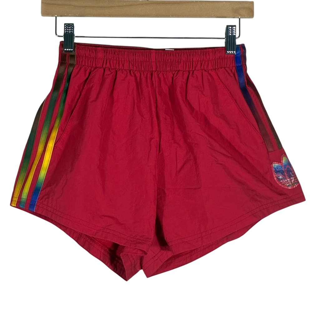 Adidas Originals Rainbow Stripe Nylon Running Shorts Red Retro Sport Size XS